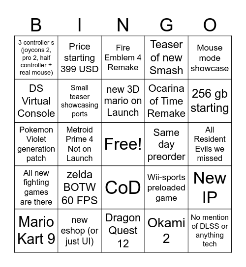 Switch 2 Direct Bingo Card