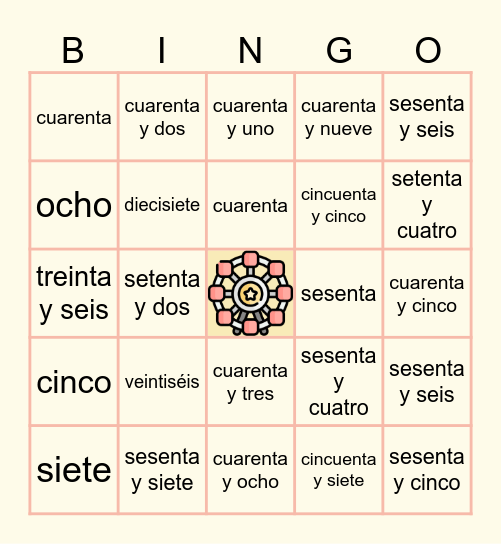 Numeros Cardinales Bingo Card