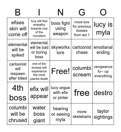 venge act 2 Bingo Card