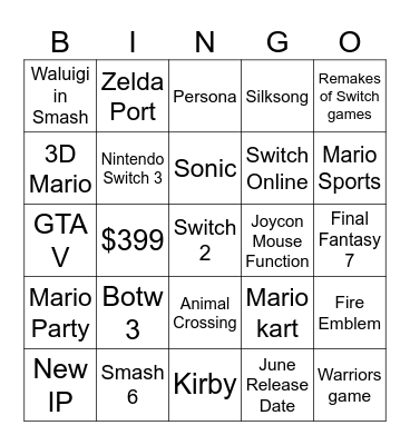 Switch 2 Presentation Bingo Card