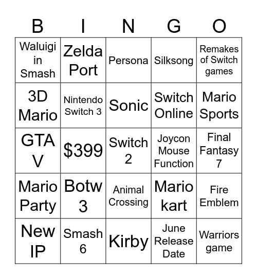 Switch 2 Presentation Bingo Card