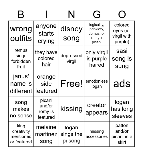 sasi singing battle Bingo Card