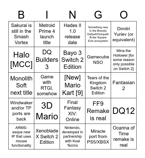 Switch 2 Direct Bingo Card