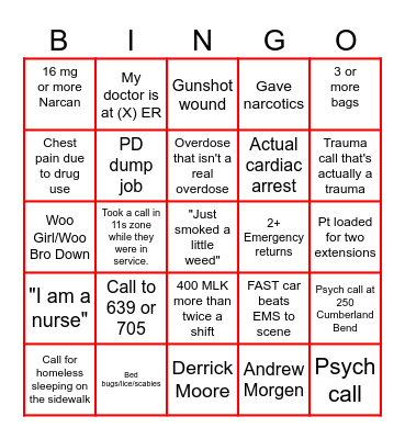 Medic 2 and Medic 9 Bingo Card