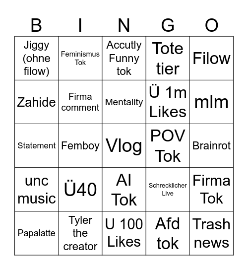 Tiktok Bingo Card