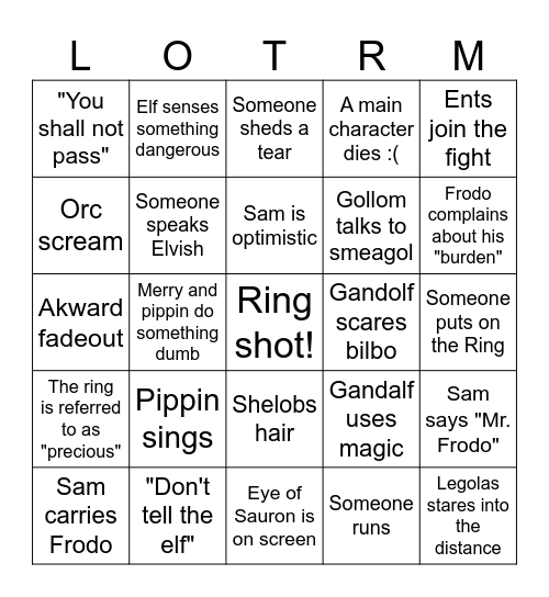 Ichtus Lotr Marathon Bingo Card