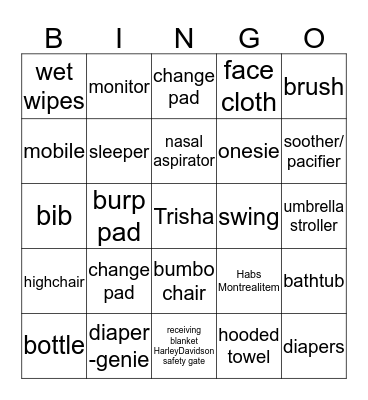 Baby Shower Bingo Card