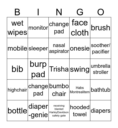 Baby Shower Bingo Card
