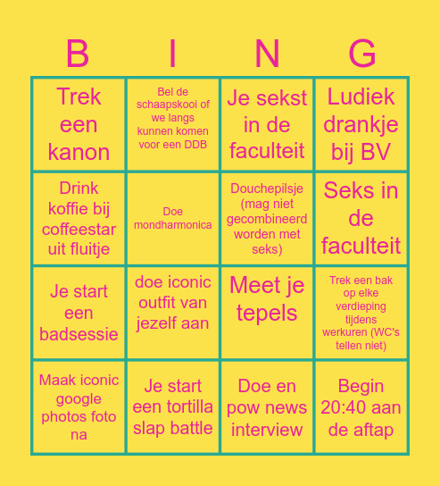 Challenge Bingo Card