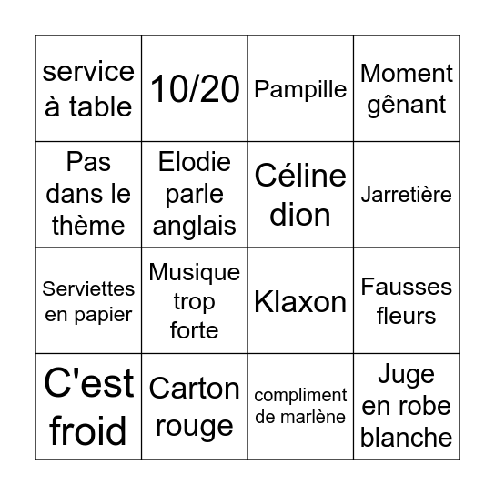 4 mariages Bingo Card