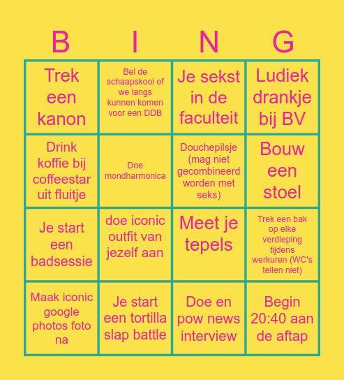 Challenge Bingo Card