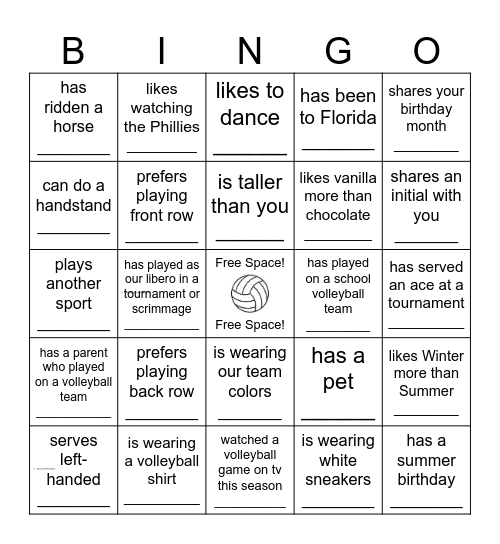 Team BINGO! Find someone who... Bingo Card