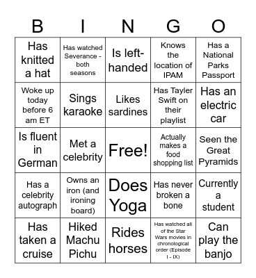 Woodwell Staff BINGO Card