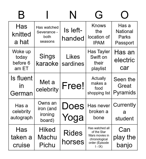 Woodwell Staff BINGO Card