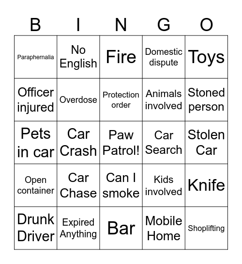 Live PD Bingo Card