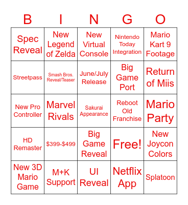 Switch 2 Direct Bingo Card