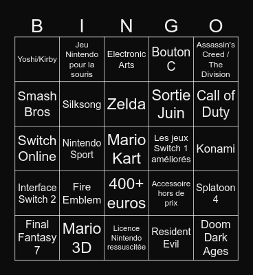 Switch 2 Direct Bingo Card
