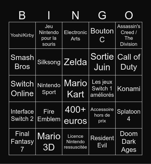 Switch 2 Direct Bingo Card