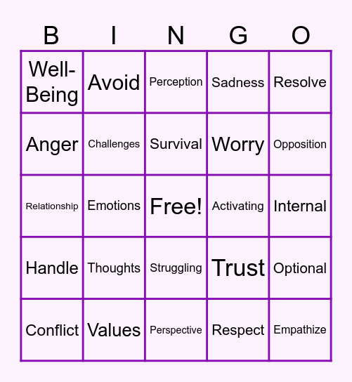 Conflict and De-escaltion Bingo Card