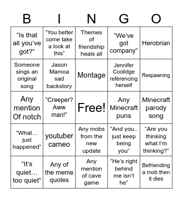 Minecraft bingo Card