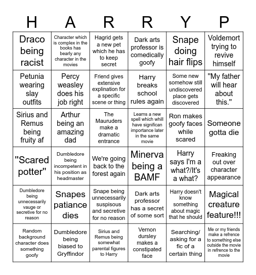 Harry Potter Bingo Card