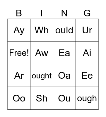Diagraph Sounds Bingo Card