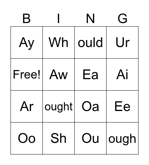 Diagraph Sounds Bingo Card