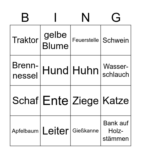 Bauernhof Bingo Card