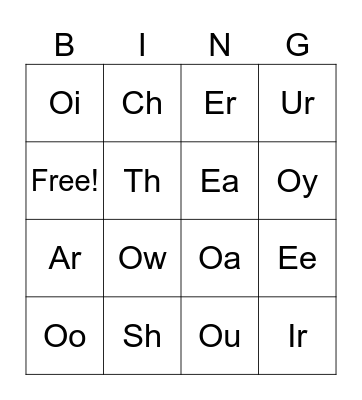 Diagraph Sounds Bingo Card