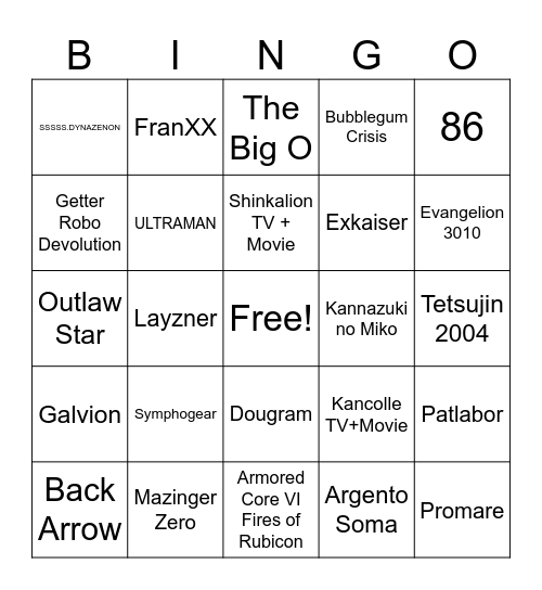 SRW Y Bingo Card