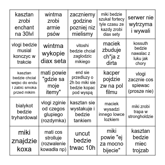 Manhunt Team129 Bingo Card