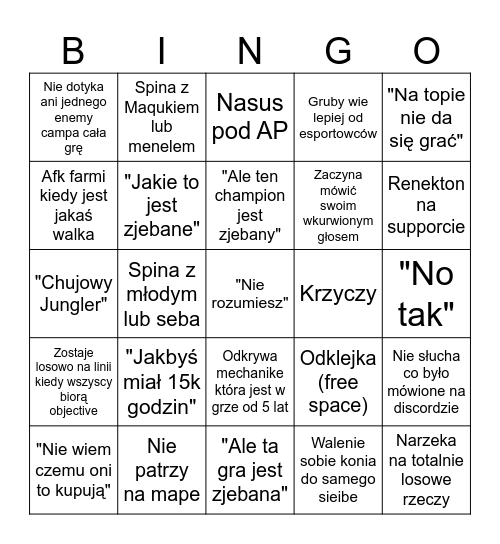 GRUBY BINGO Card