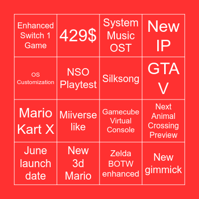 Nintendo Direct 2 April Bingo Card