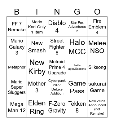 Switch 2 Bingo Card