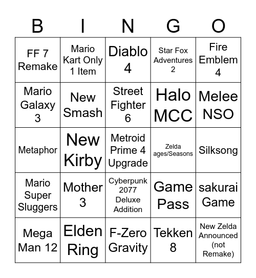 Switch 2 Bingo Card