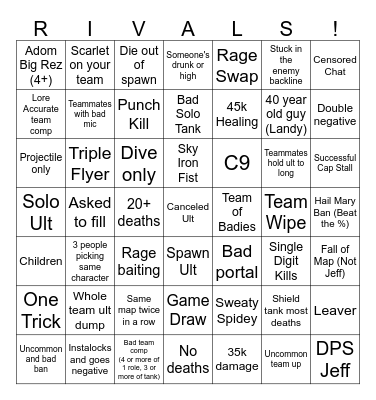 Marvel Rivals Bingo Card Bingo Card