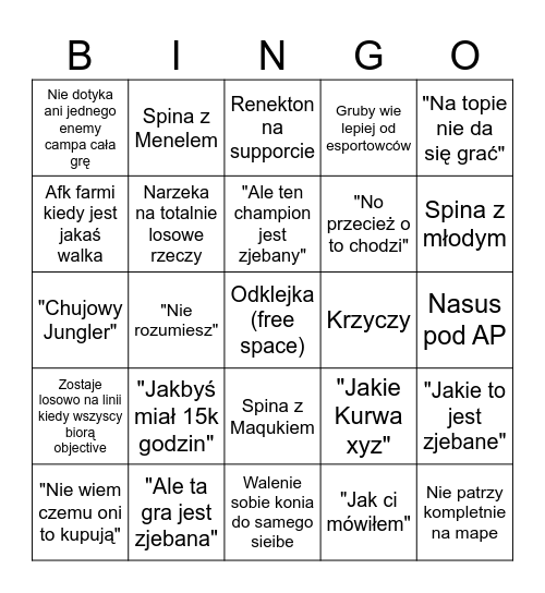 GRUBY BINGO Card