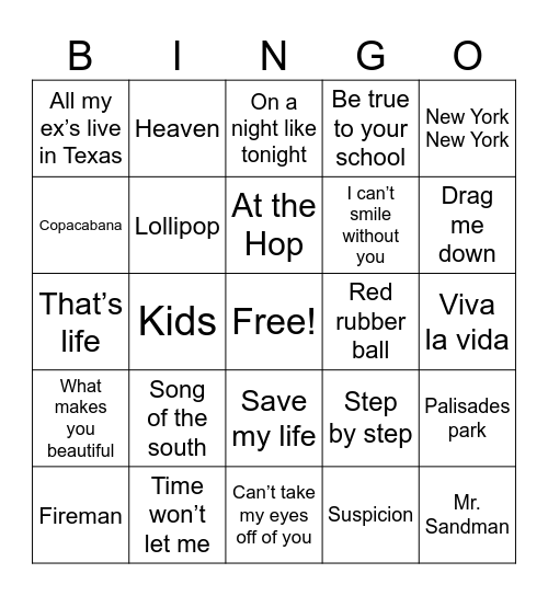 Music bingo Card