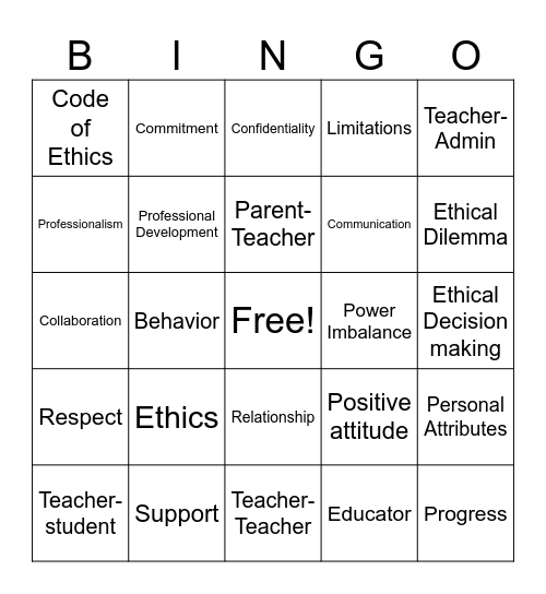 Relationships & Ethics Bingo Card