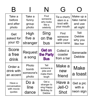 Debbie's 50th Birthday Bingo Card