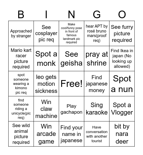 Japan bingo Card