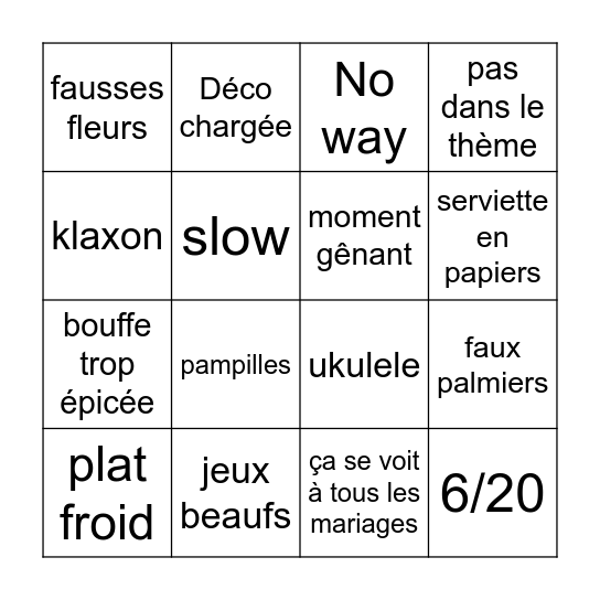 4 mariages Marlène Bingo Card