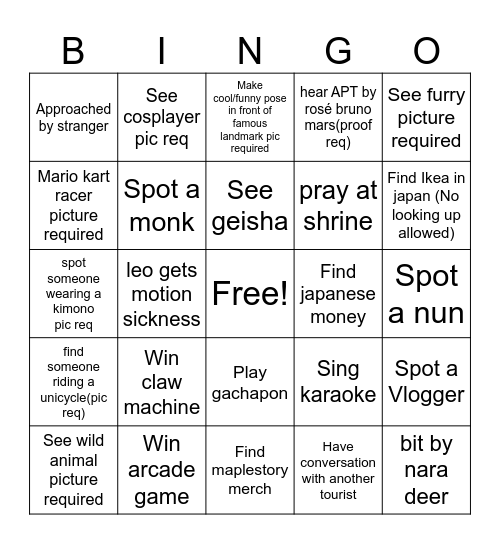 Japan bingo Card