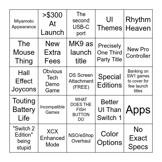 S2D Bingo Card