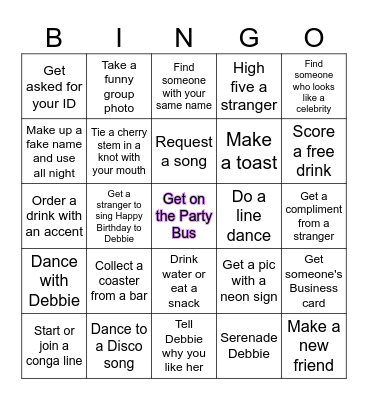 Debbie's 50th Birthday Bingo Card