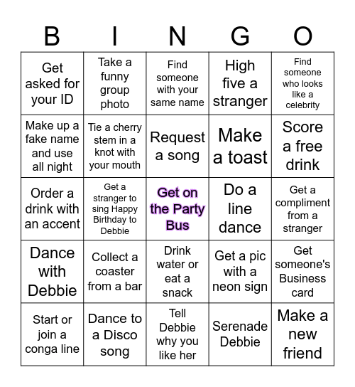 Debbie's 50th Birthday Bingo Card
