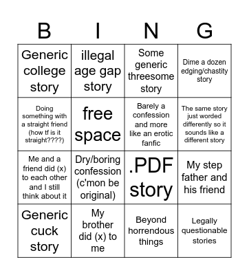 Fitlads confession channel Bingo Card