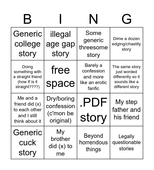 Fitlads confession channel Bingo Card