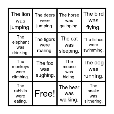 Animal Action Past Tense Bingo Card