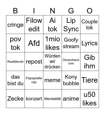 Tok tok bingo Card
